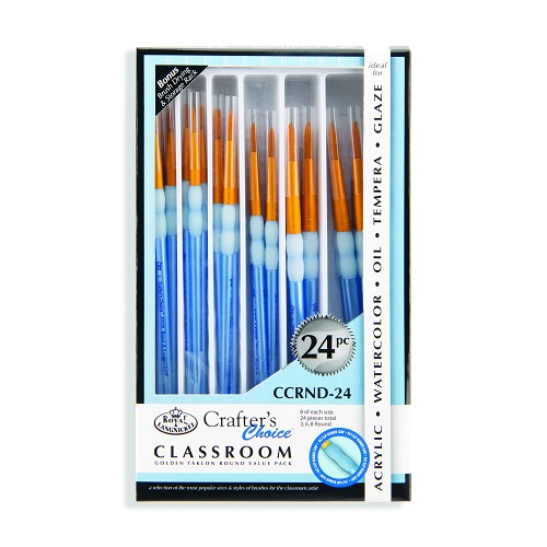 RCVP-CCRND-24 Royal Crafters Choice Gold Taklon Round Artist Brush Set 