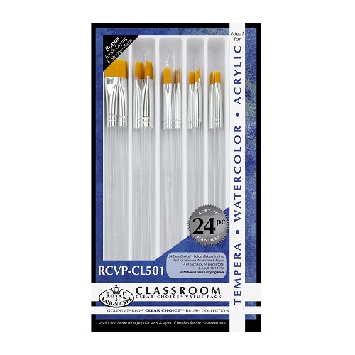 RCVP-CL501 24 Piece Clear Choice Gold Taklon Standard Handle Flat Economy Value Set 
